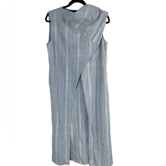 Rujeta Sheth  chambray duster dress with large shawl collar medium pockets - Picture 2 of 6